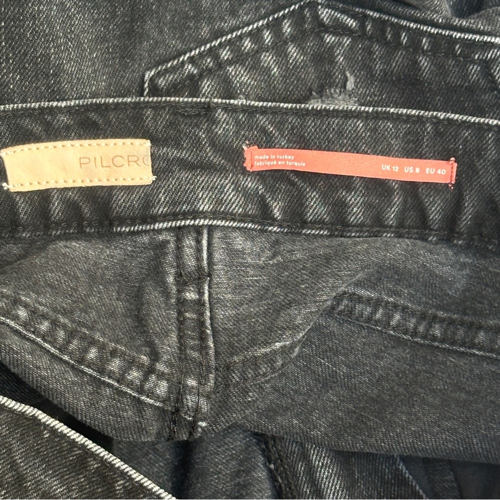 Anthropologie Pilcro Destroyed Denim Mini Skirt Black Size 8 - Picture 7 of 12